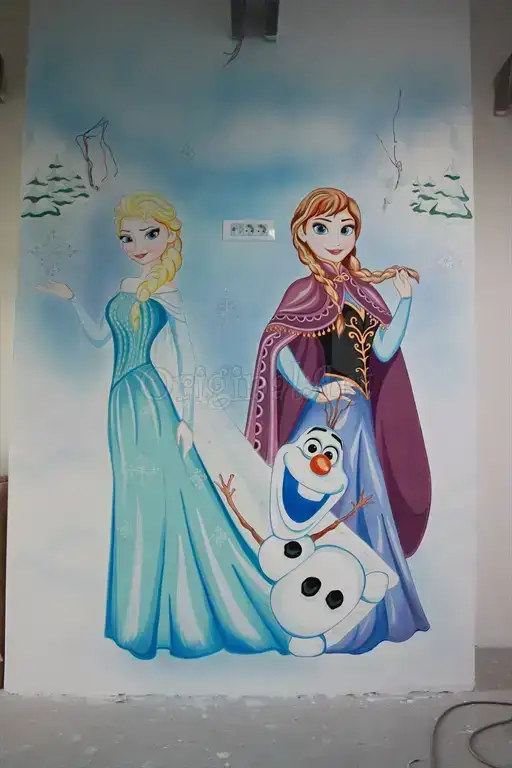 Pictură pe perete Regatul de Gheață cu Elsa și Anna